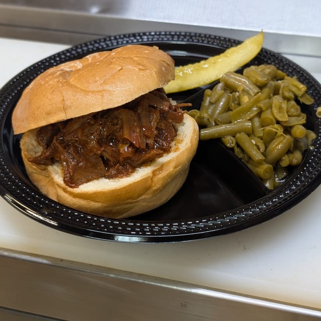 Chopped BBQ Beef Sandwich.