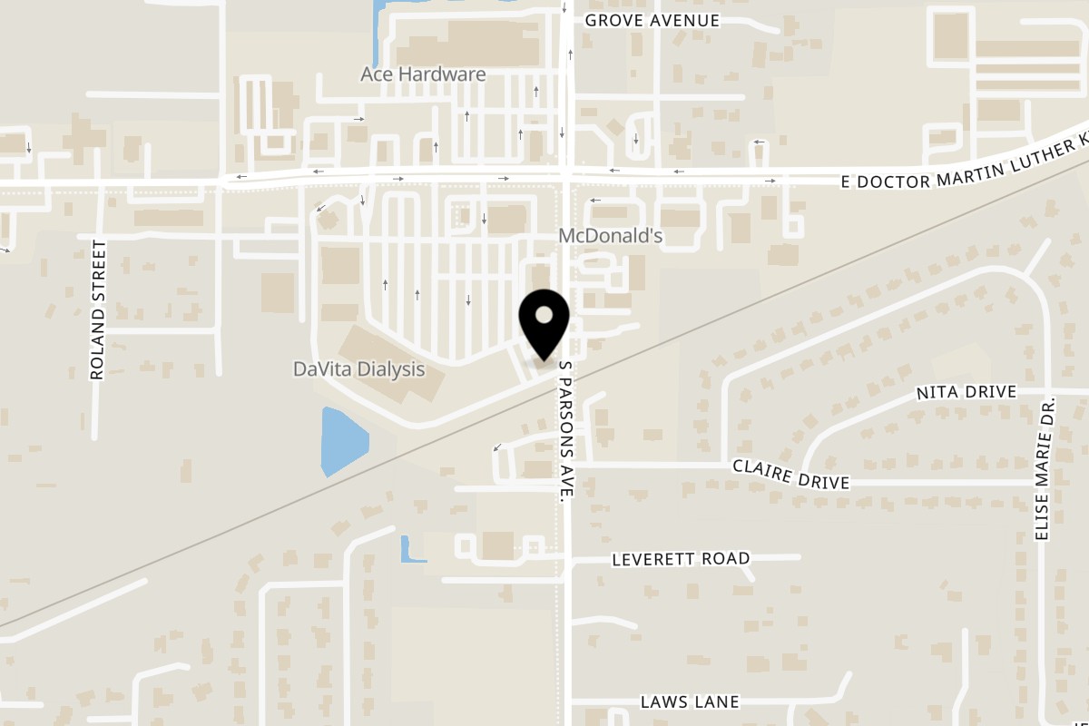 Map showing the location of Kojak's House of Ribs on 1809 S Parsons Ave in Seffner